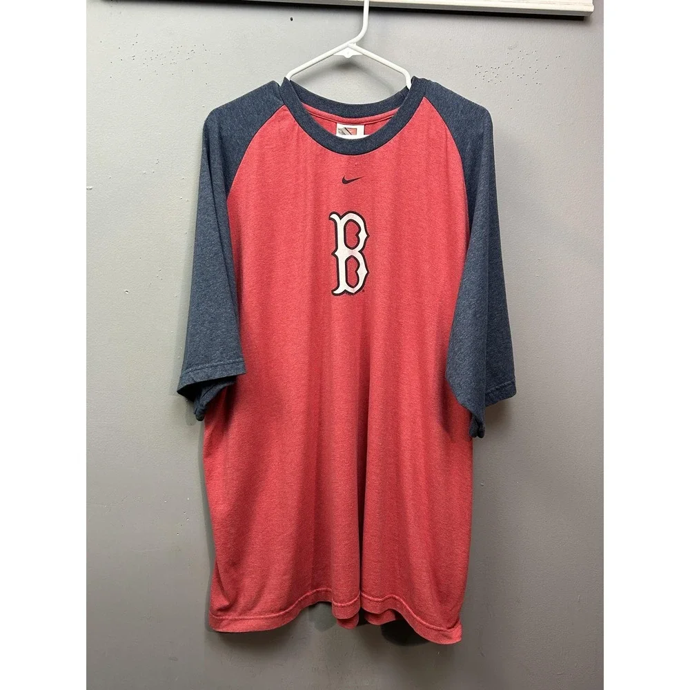 Boston Red Sox Shirt Mens 2XL Red Blue MLB Baseball Nike Raglan Short Sleeve Tee